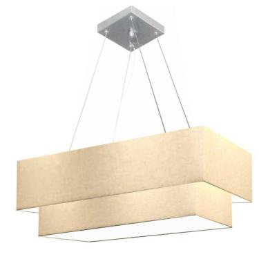 Imagem de Lustre Pendente Retangular Vivare Md-4138 Cúpula Em Tecido 70x30cm X 60x25cm - Bivolt Algodão-crú 127/220v