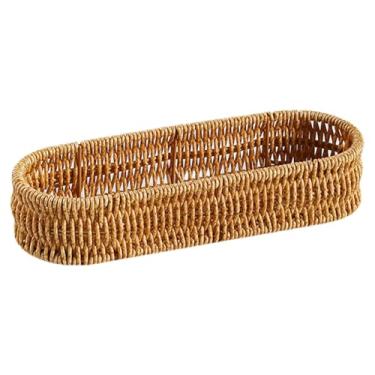 Imagem de Baoblaze Cesta de armazenamento retangular tecida, cestas de pão aninhadas, cestas de armazenamento de pão artesanais empilháveis ​​para sala de estar, M