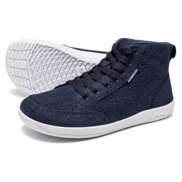 Imagem de HOBIBEAR Tênis masculino descalço | bico largo | lona de cano alto | Tênis de corrida confortável em trilha, Jeans, 11.5 Wide