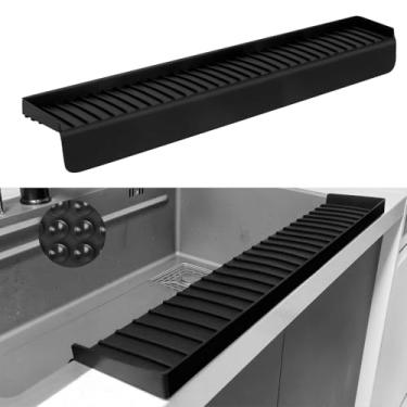 Imagem de Protetores de borda de pia de silicone - acessórios multifuncionais, protetor de respingos e tapete de drenagem para cozinha, pia de banheiro, aço, granito, bancadas de quartzo (preto, 10 x 76 cm)