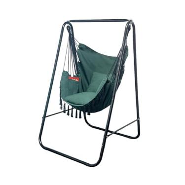 Imagem de Suporte para cadeira de rede, inclui grande balanço interno suspenso, carga máxima de 226 kg, suporte de rede de aço resistente para ambientes internos e externos (verde escuro)