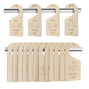 Imagem de Divisórias de armário de bebê para organizador de roupas, cabides de madeira premium com divisórias de tamanho, separadores de guarda-roupa infantil de dupla face, 8 cabides de classificação de