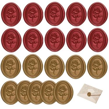 Imagem de 20 adesivos de selo de cera de rosa vermelha, selos de envelope florais autoadesivos em relevo para convite de casamento, cartão de dia especial, envelopes de festa de amor, scrapbook, decoração de