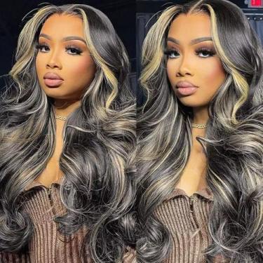 Imagem de Peruca frontal de renda QUANDIAN de 28 polegadas Balayage Highlight Bo