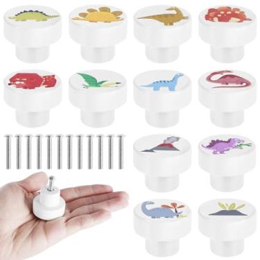 Imagem de kaimenhong 12 maçanetas de madeira para armário de dinossauro, puxadores decorativos de madeira com parafusos, puxadores de madeira de animais, puxador redondo de móveis para quarto de criança, 3,6 cm