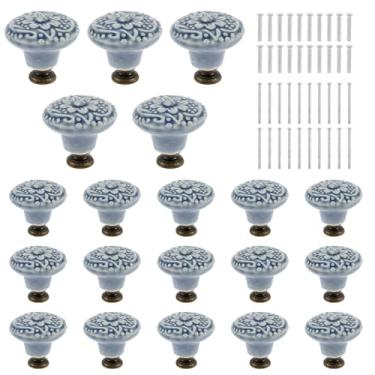 Imagem de kaimenhong Conjunto de puxadores de cerâmica, 20 peças, puxadores de gaveta vintage, puxadores decorativos com parafusos, puxador de porta de armário multiuso para armários gavetas, armários e
