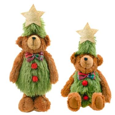 Imagem de DearSun Conjunto de 2, bonecos de ursinho de pelúcia macio, decoração de mesa para decoração de festa de Natal