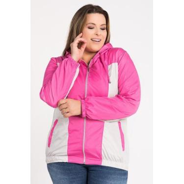 Imagem de Jaqueta Feminina Plus Size Corta Vento Capuz Fechamento Zíper Bicolor 