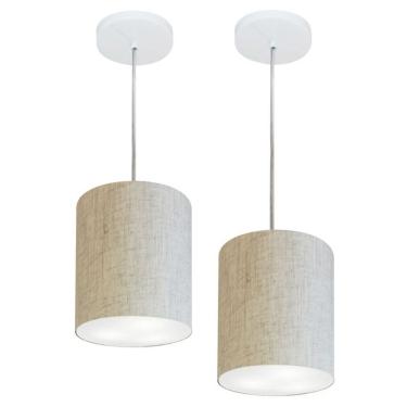 Imagem de Kit/2 Lustre Pendente Cilíndrico Md-4012 Cúpula Em Tecido 18x25cm Rustico Bege - Bivolt