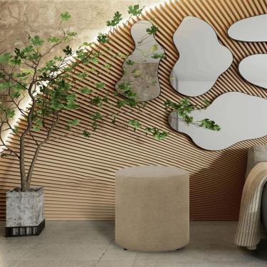 Imagem de Puff Banqueta Decoratico Redondo Em Tecido Linho Pé Plastico Triunfo Viena Bege