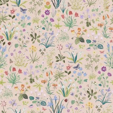 Imagem de VEELIKE Papel de parede floral Pink Meadows Peel and Stick Boho para quarto de meninas 48 x 39 cm, papel de parede botânico pré-colado autoadesivo, papel de contato rosa para gavetas de armários