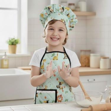 Imagem de Kit Avental Infantil de Cozinha Estampado Kids com Chapéu - Mava Enxov
