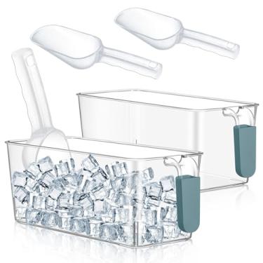 Imagem de Havawish 2 conjuntos de caixa de gelo e conjunto de colheres flexíveis de plástico para congelador com alça de puxar balde de armazenamento transparente para recipiente com concha (azul escuro, 27,5 x