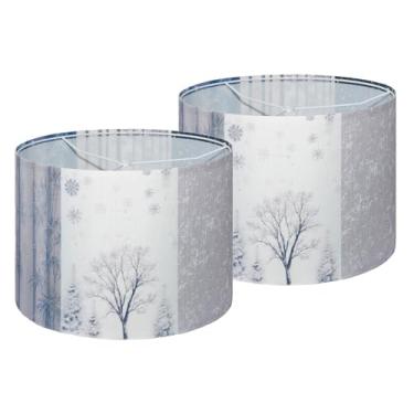 Imagem de Abajur de tambor decorativo de floresta de inverno, fibra de poliéster, cena de neve azul e branca, 33 cm de diâmetro x 25 cm de altura, pacote com 2