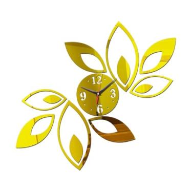 Imagem de Generic Relógio de parede com espelho acrílico, relógio artístico silencioso, sem -taque, moderno, adesivos de espelho para decoração de cafeteria, Ouro