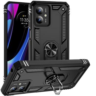 Imagem de SORAKA Capa para Motorola Moto G14 com suporte de anel capa armadura Motorola Moto G14 capa traseira de policarbonato rígido com placa de metal para suporte magnético de telefone carro preto