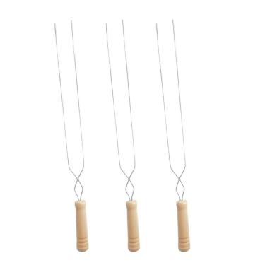 Imagem de 3Un Espeto Duplo Inox Cabo Madeira Churrasco 65Cm Aço