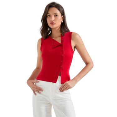 Imagem de Camiseta regata feminina SUUKSESS sem mangas, com botões, vermelha, ta