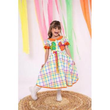 Imagem de Vestido Junino Quadrilha Luxo Dois Corações Laranja - Festa Junina - F