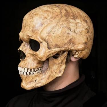 Imagem de Gadluckki Full Head Halloween Skull Mask with Moving Jaw for Adult, Scary Realistic Skeleton Latex Helmet, Cosplay Party men Headgear (Brown)