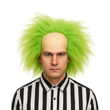 Imagem de Peruca afro verde curto raízes verdes peruca ombré palhaço ondulado fofo peruca careca cosplay perucas góticas acessórios de fantasia de Halloween mulheres homens