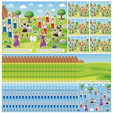 Imagem de Jenaai Conjunto de 24 cenas de adesivos de David e Golias David e Golias artesanato escolar domingo artesanato bíblia cristã adesivos católicos história festa atividades