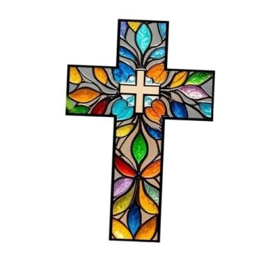 Imagem de Generic Cruz de acrílico plana para pendurar na parede com padrão floral, acessório para presentear com significado, decoração artesanal de 7,8 x 11,8, Style B