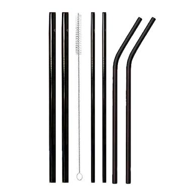 Imagem de Kit Família com 6 Canudos de Inox Reutilizáveis + 2 Escovas de Limpeza – Canudos 8mm para Shake, Sucos e Smoothies (Preto)