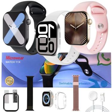 Imagem de Kit Smart Watch W11 X Relogio Original Lançamento Microwear Pulseira Extra Pelicula Case-Unissex