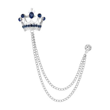 Imagem de Broche de coroa masculino broche de lapela de strass para homens com borla de metal corrente de colarinho alfinetes de terno broche coroa broche de lapela para homens terno de formatura chapéu