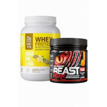 Imagem de 3VS Nutrition Combo Whey Protein 900gr Sabor Baunilha + Pré Treino Beast Burn 300gr Sabor Laranja