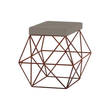 Imagem de Puff Decorativo Sala de Estar Base Bronze Trixie Veludo Cinza - Gran Belo