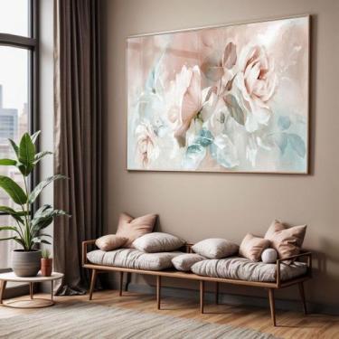 Imagem de Quadro com Moldura e Acrilico Cristal Vidro Sala Quarto Floral Rosa Co