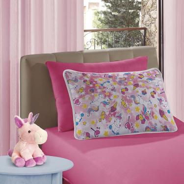 Imagem de Jogo de Lençol Alegria Solteiro 2 Peças Infantil Estampado Malha 100% Algodão - Unicórnio Rosa