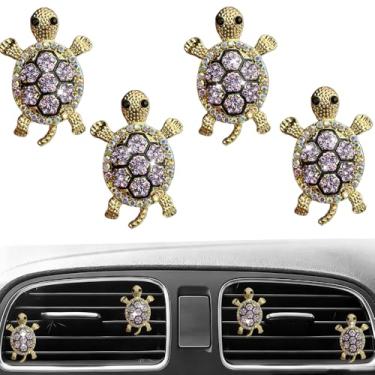 Imagem de 4 peças de cristal brilhante tartaruga tartaruga clipe de saída de ar purificadores de ar difusor encantadores fofos decoração interior auto acessórios de carro para mulheres (roxo)