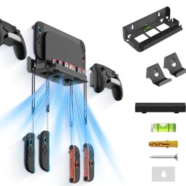 Imagem de Metal Wall Mount for Nintendo Switch 2 Console 2025, with 1 Controller Holder, 28 Game Card Holders, 4 Joy-Con Hooks and 2 Handle Hooks, Space-Saving Console Organizer Behind TV, Black