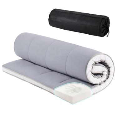 Imagem de Tiita Colchão japonês, colchão futon espesso de 10 cm com bolsa de armazenamento e 2 tiras, tapete de tatame para dormir tamanho casal para adultos, cinza, tamanho queen