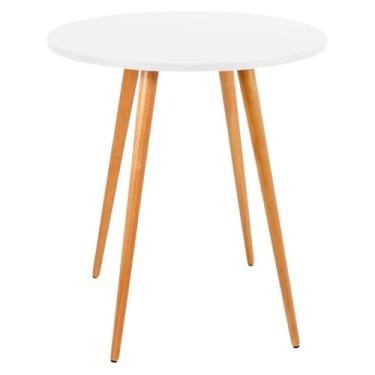 Imagem de Mesa De Jantar Sofia Redonda 70cm – Tampo MDF E Pés Em Madeira 45cm Para Cozinha Ou Sala (Branco)