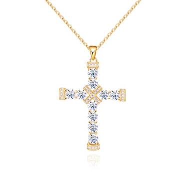 Imagem de ACECHA Colar de cruz de ouro para mulheres, pingente de cruz CZ banhado a ouro, colares delicados de crucifixo de fé, presente de joia para mãe, esposa, mulheres, Natal, aniversário, common, Latão