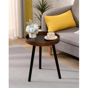 Imagem de GTIWROTN Mesa lateral redonda pequena, mesa de canto de madeira maciça com 3 pernas de metal, mesa de centro moderna para sala de estar, quarto, escritório e espaços pequenos, 40 x 45 cm
