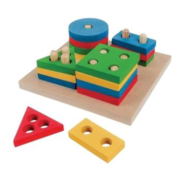 Imagem de Blocos Coloridos de Madeira, Conjunto Educativo com 17 Peças, Kit de Blocos para Empilhar de Brinquedo, Kits de Brinquedos de Construir e Blocos de Montar, Brinquedo Infantil