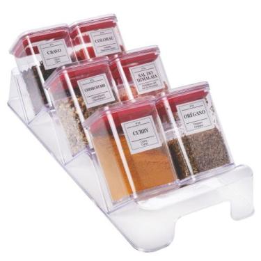 Imagem de Porta temperos / condimentos cristal 6 peças com base vermelho Plasuti