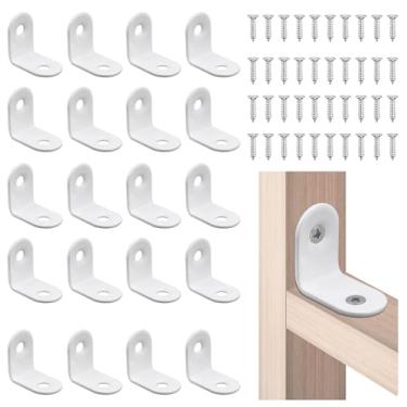 Imagem de 20 peças de suporte de canto em L, suporte branco de 90 graus, pequenos suportes de ângulo reto com junta de parafusos para suporte de ângulo reto, suportes decorativos para prateleiras de armário de