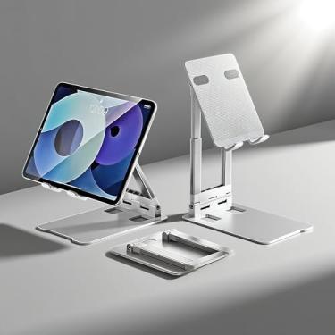 Imagem de Suporte de tablet sólido e resistente, suporte de telefone para mesa, dobrável e ajustável, suporte giratório de 360°, compatível com iPhone, iPad, Surface Pro, monitor portátil de 7 a 15,6 polegadas