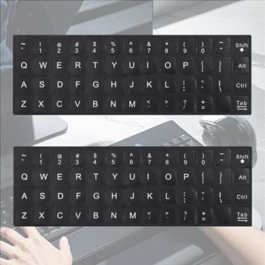 Imagem de 2 adesivos de teclado em inglês, adesivos de teclado inglês de substituição universal fundo preto com letras brancas
