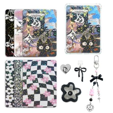 Imagem de JINGSEN Lindo conjunto de cartões de inserção para Kindle, 6 designs temáticos de livros com berloques para Kindle e plugues de poeira USB-C, para 11ª/12ª geração, 17,3 x 12,2 cm (Preto)