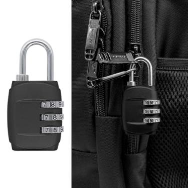 Imagem de 1 cadeado de combinação de 3 dígitos para armário externo à prova d'água academia - frequentadores e viajantes, para armários e bagagem, preto
