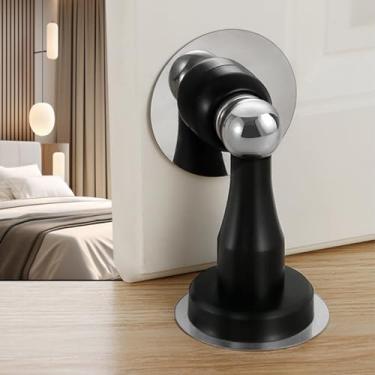 Imagem de 1 pacote de batentes de porta magnéticos pretos, batentes de porta de aço inoxidável para montagem na parede e no chão com fitas adesivas