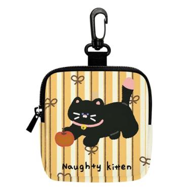 Imagem de Porta-chaves mini porta-moedas, bolsa multifuncional para chaves, moedas, fone de ouvido, batom, porta-cartões, organizador de cabos de dados, bolsa com zíper, linda bolsa listrada para gatinho safado