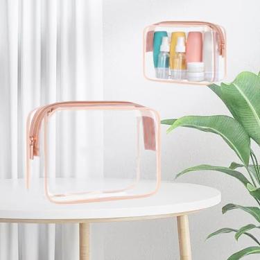 Imagem de Bolsa de maquiagem transparente tamanho viagem para artigos de higiene pessoal, bolsa de higiene cosmética para mulheres, rosa, Sacos de higiene pessoal